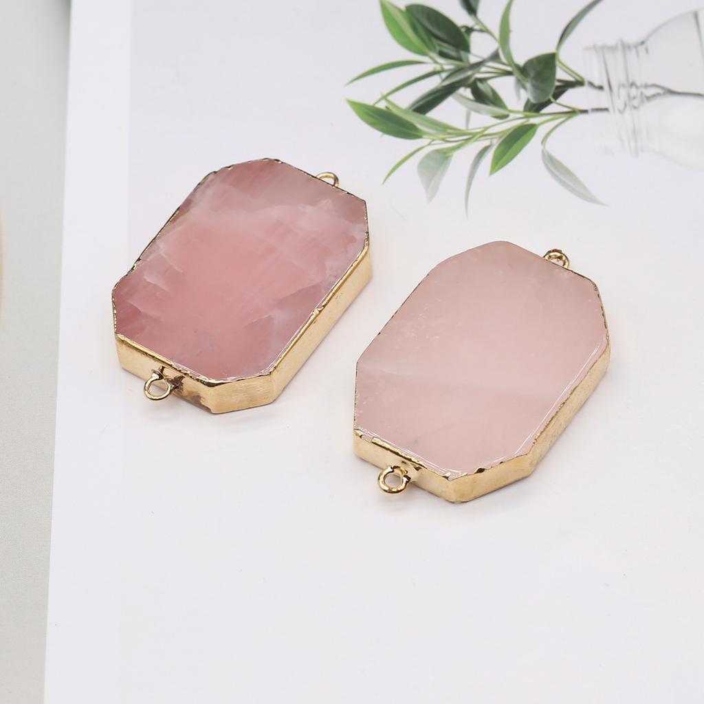 Rose Quartz Pendant Connector (25×43mm) - Premium Natural Crystal Charm for DIY Necklace Handmade Jewelry Craft Accessories, Valentine's Day Bulk Gift