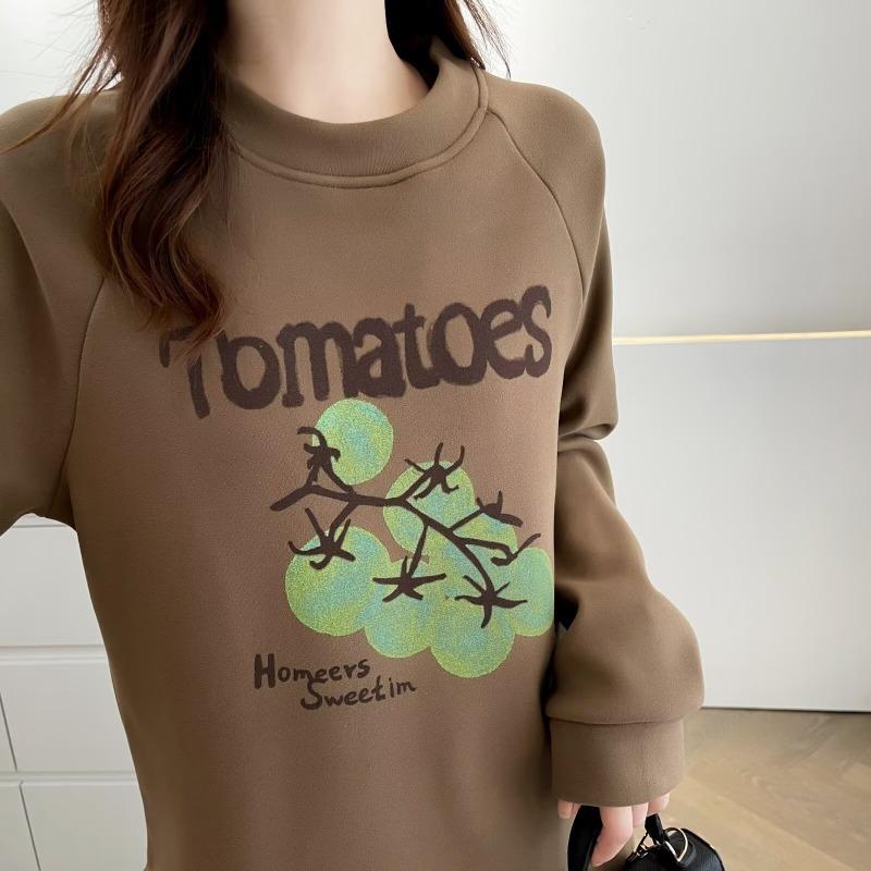Plus Size Women Casual Thick Printed Crew Neck Long Sleeve Sweatshirt