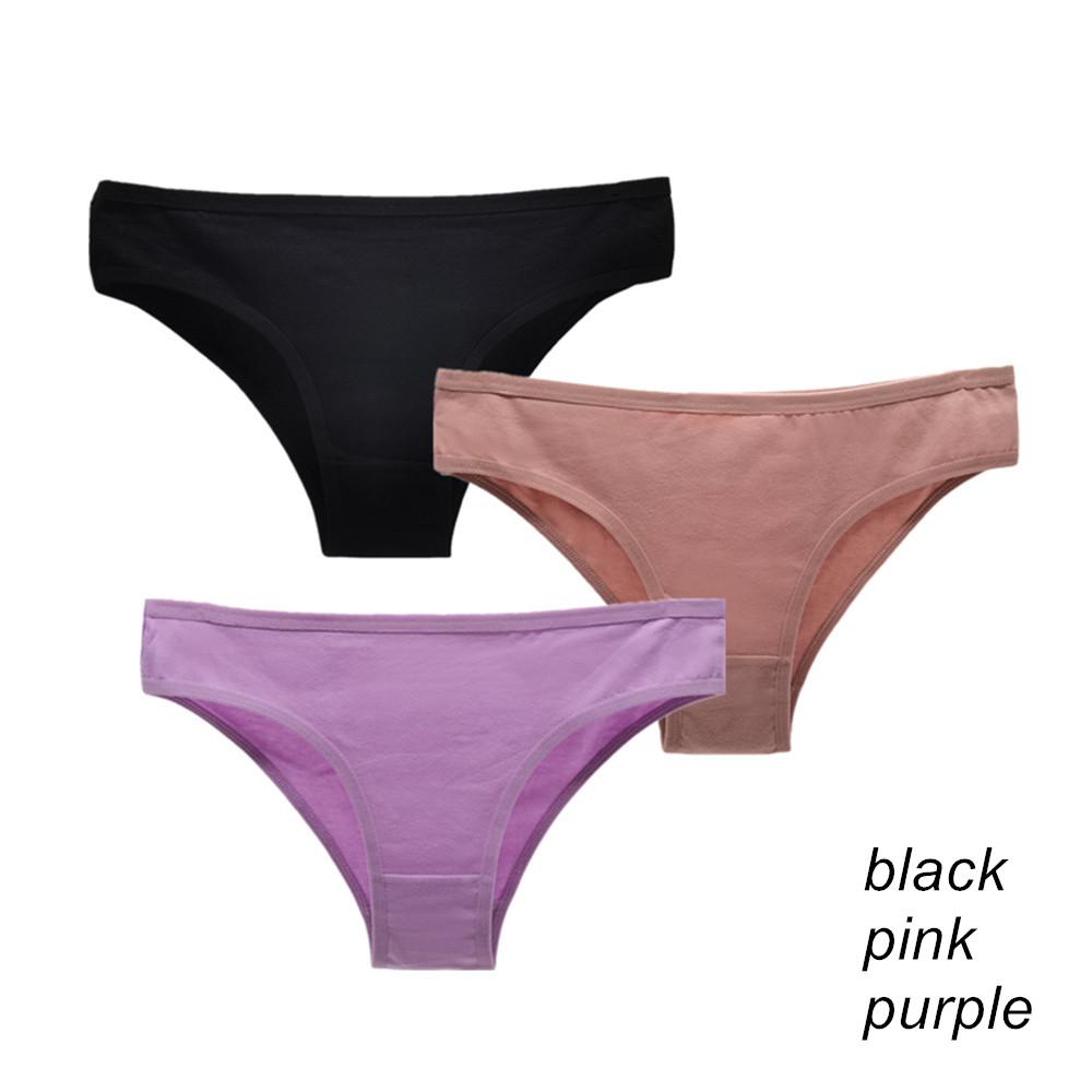 3Pcs/Lot Cotton Panties for Plus Size Women Low Rise Bikini Brief Girls Sexy Lingeries Solid Panty Female Intimate