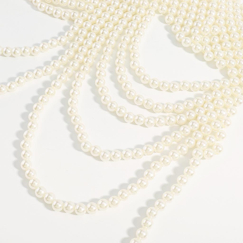 Vintage Multi Layer Pearl Body Chain For Women Heavy Duty Beaded Woven Exaggerated Retro Neck Jewelry