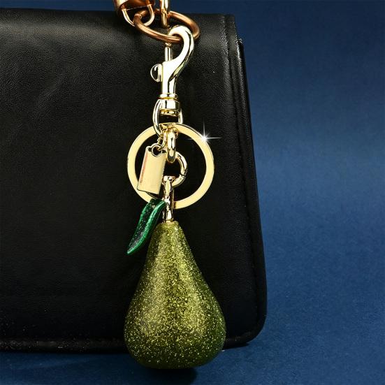 Keychain Pendant Glossy Glitter Resin Pear Shape Enamel Leaves Design Key Chain with Anti-Oxidation Lobster Clasp Lightweight Bag Accessory