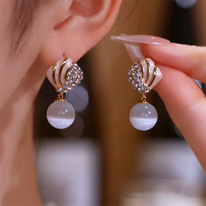 Design Sense Luxury Zircon Opal Dangle Earrings for Women Exquisite Rhinestone Water Drop Flower Tassel Earring Party Zircon