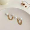 925 Silver Needle Pearl Metal Multi-layer Chain Earrings Korean Design Simple Lady Fan Earrings Fashion Earrings