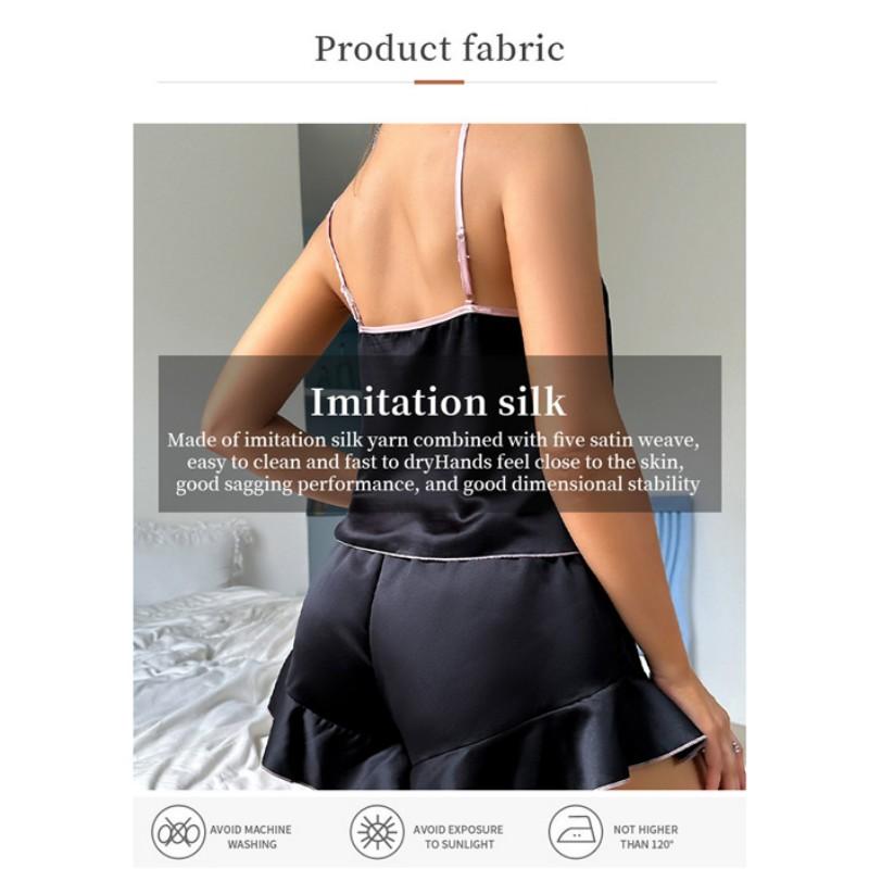 Women Summer Silk Sexy Halter Pajamas Cool Comfortable Loose Homewear Set Two-piece Camisole Nightwear