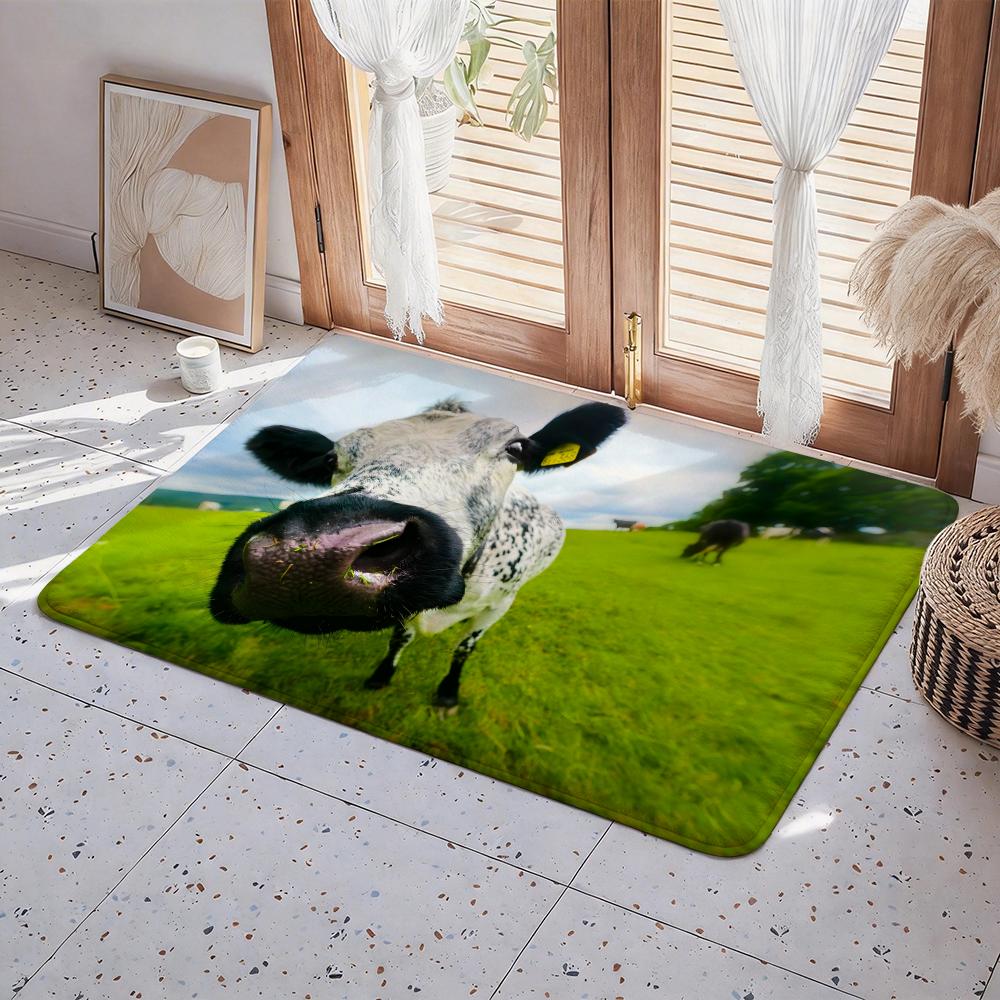 Animal A Cow Floor Mat Eco Flannel Doormat Non Slip Odorless Indoor Floor Rug Soft Short Plush Home Mat