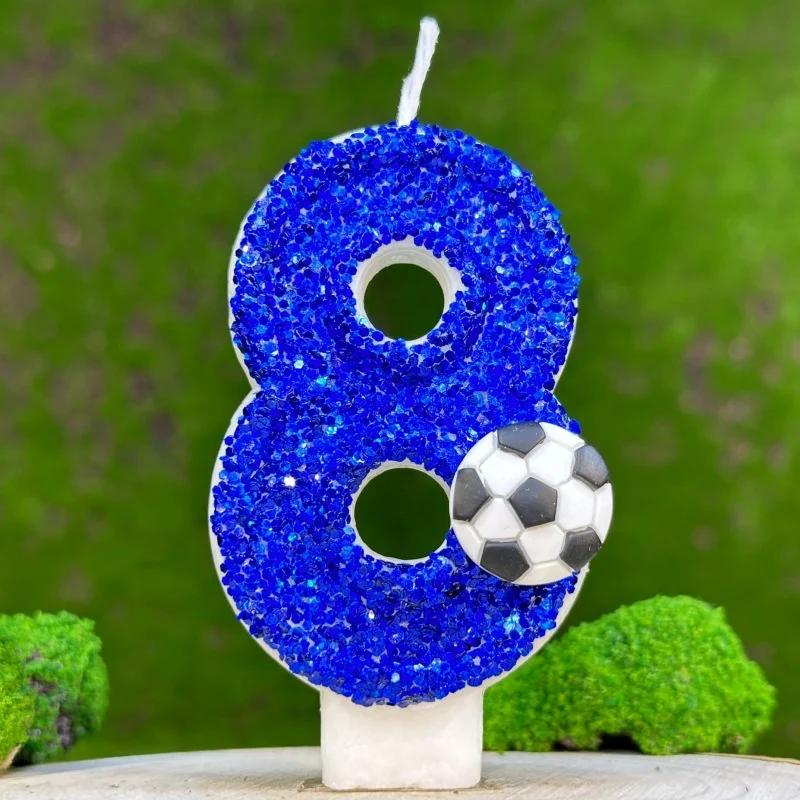 Blue Large Candles Football Birthday Decoration Gifts Children For Guests Candle Number Boy Halloween Party Memories Lamp Candle