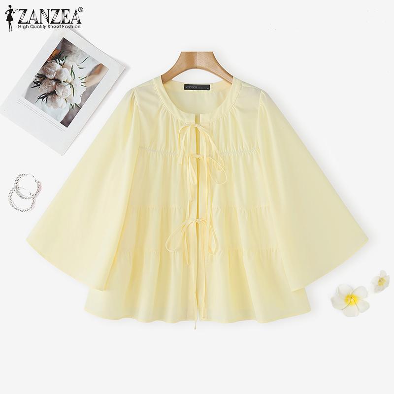 ZANZEA Blusa casual da donna a maniche 3/4 con scollo rotondo