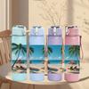 1PC Palm Tree Beach Tropical Island Print 750ml Color Plastic Sports Water Bottle Leakproof Flip Straw Lid Suitable for Sports Office Home Use