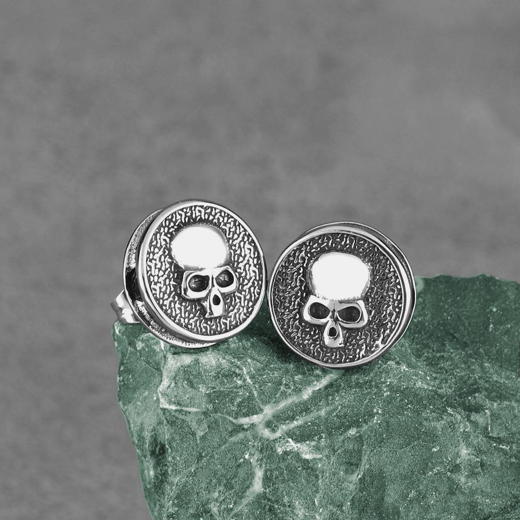 Retro Skull Earrings for Men Stainless Steel Hypoallergenic Punk Gothic Jewelry Biker Rock Hiphop Edgy Accessories Unisex Gift
