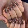 Brown Autumn & Winter Wearable Nails with White Polka Dots - Almond Shape Tips