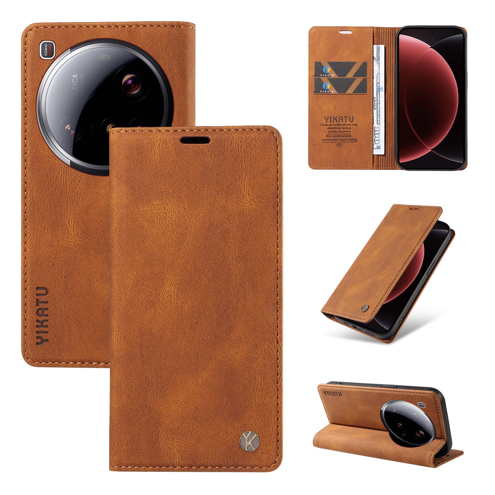 

For Xiaomi 15 Ultra Leather Cover YIKATU YK-004 Skin-Touch Wallet Phone Cases Brown