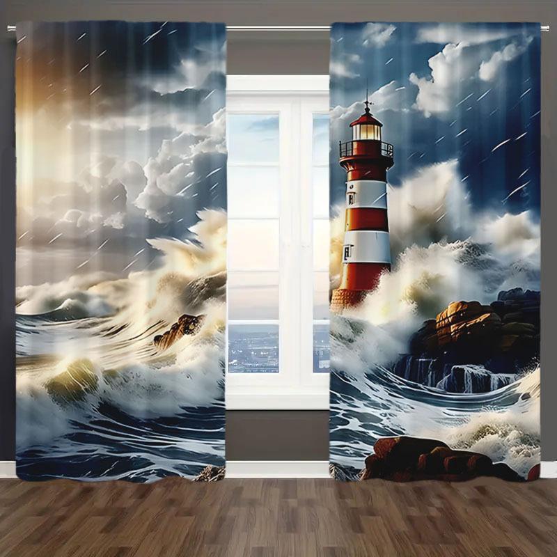 

Set Of 2 Lighthoe Wave Pattern Curtains Decorative Bedroom Living Room Upgrade Your Home Decoratio Curtain With Darkening Polyester Perfect For W100*H70(CM)-Hooks&2PCS