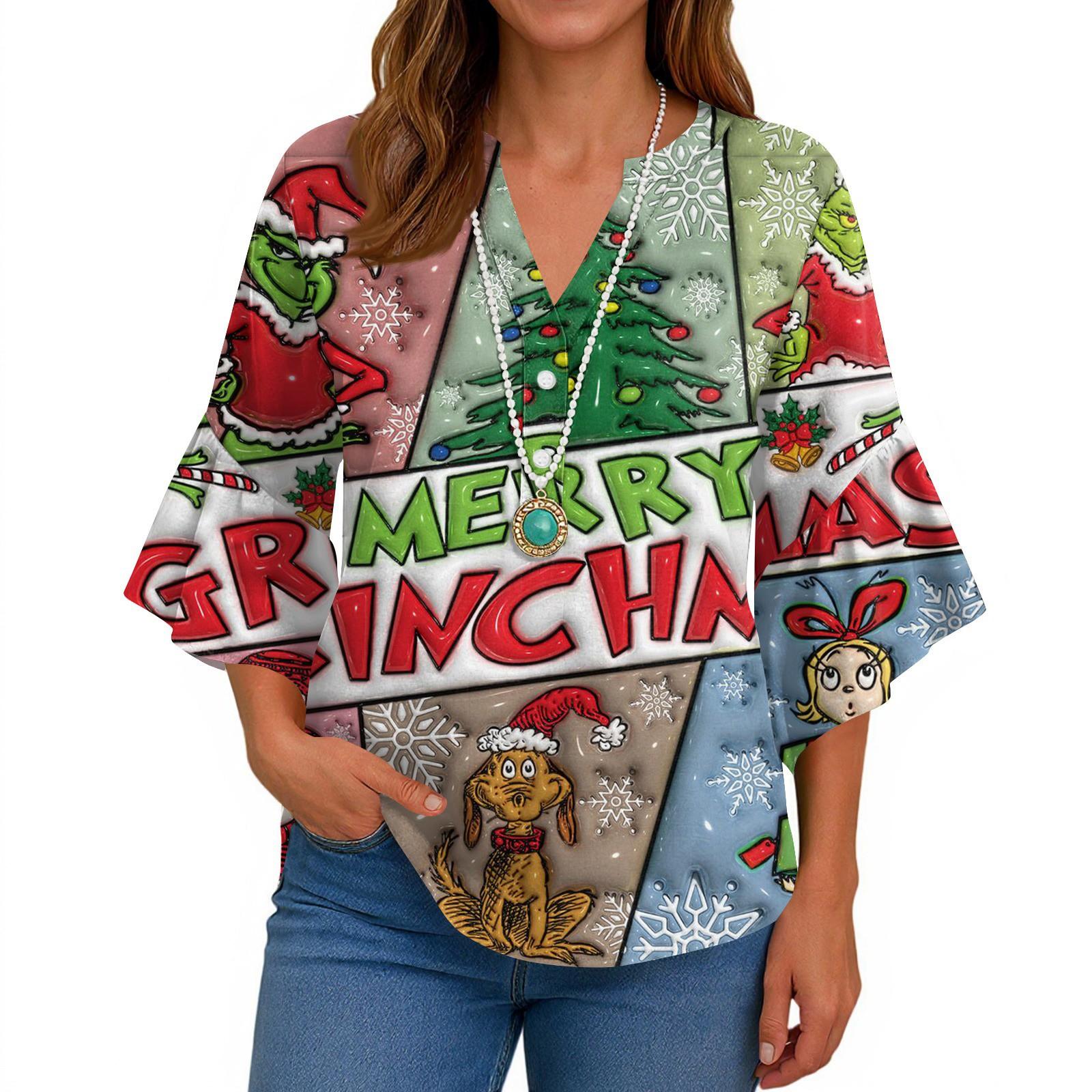 

Рубашки с рукавами 3/4 для женщин, симпатичные футболки с графическим принтом, блузки, повседневные, больших размеров, базовые топы с оборками на рукавах, пуловеры XXL