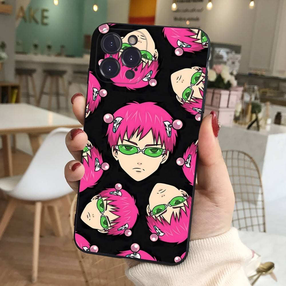 Cute Kitty Boy Saiki Kusuo Phone Case For IPhone 16 Pro Max 15 17 Plus 14 13 12 Mini 11 Black Cover
