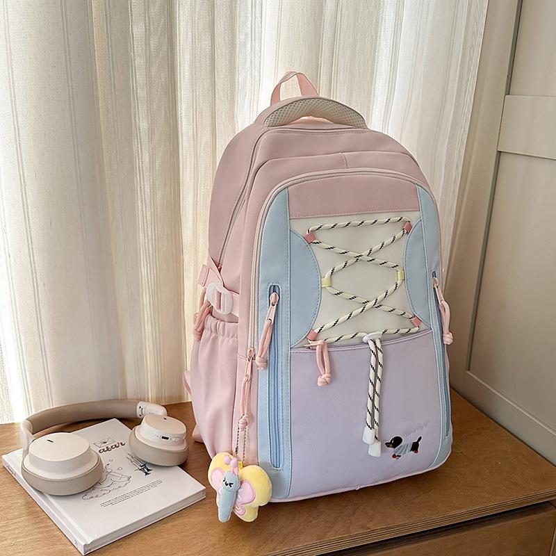 School bag high value contrasting color girl large capacity cute high school student backpack large capacity anti-theft school bag