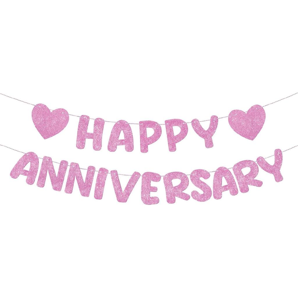 Fulmoon Happy Anniversary Banner Glitter Happy Anniversary Decorations Wedding Party Banner Romantic Decorations No DIY Pre-strung for Wedding Party