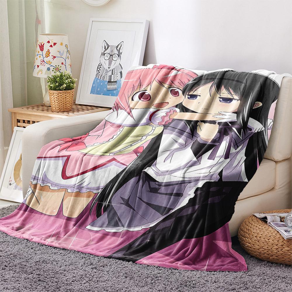1PC Puella Magi Madoka Magica Print Flannel Blanket, High Quality All Seasons, Home Decor, Warmth and Comfort, Perfect for Christmas Gifts