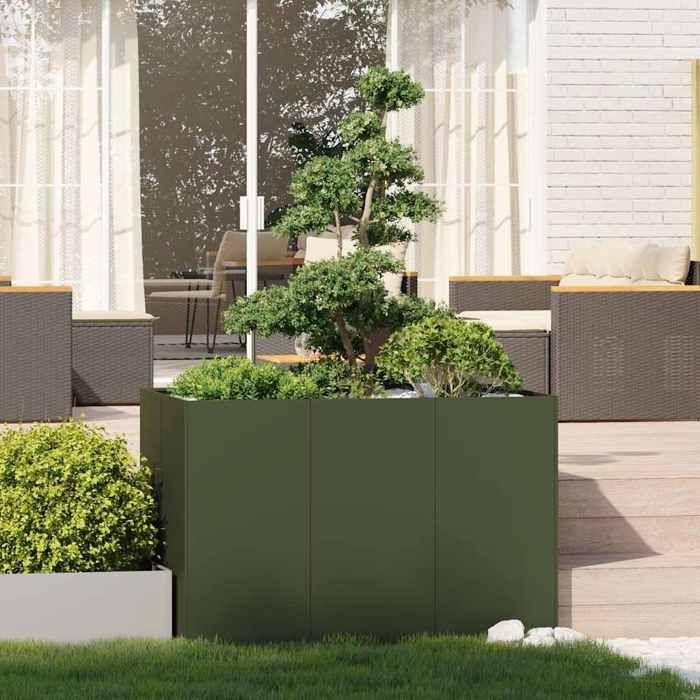 VidaXL Olive Green Planter 120x80x80 Cm Steel, Flower Pot, Plant Stand, Raised Bed, Planter Stand, Trough 860790