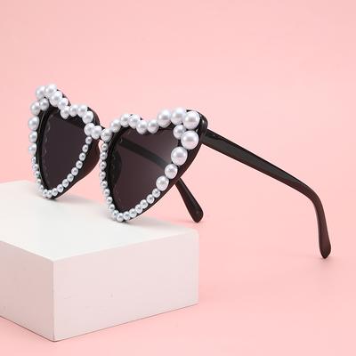 1pc Pearl Peach Heart Sunglasses Heart-shaped Personality Versatile High-quality and Fashionable Women's Sunglasses