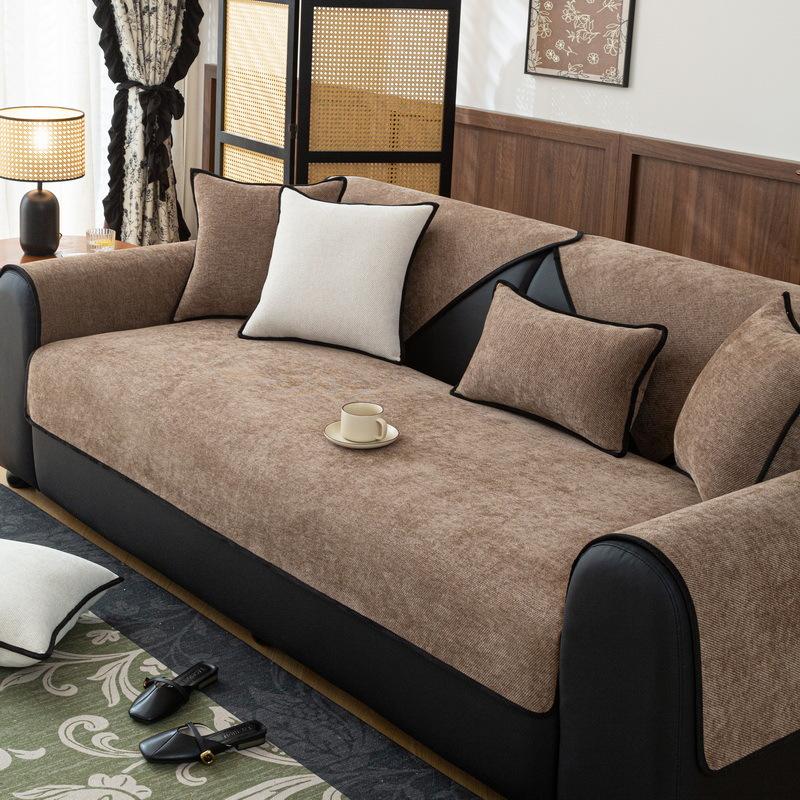 New Chenille Sofa Cushion Fixed Non-Slip Seat Cushion Four Seasons Universal Light Luxury Solid Color Sofa Cover Cover Cloth