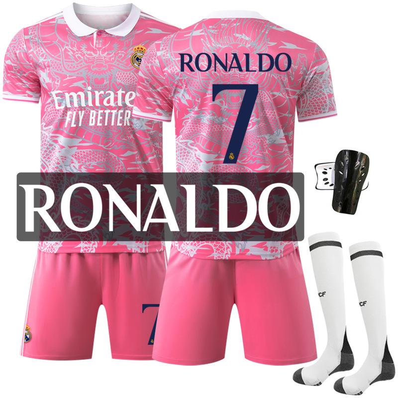 Ensemble d'entraînement Maillot de Football pour Enfants 2024/25 Kit de Football Madrid Maillot 7 Tenue de Sport Jeunesse Uniforme de Football Ronaldo pour Garçons Filles