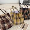 Vintage Plaid Woolen Tote Bag In Yellow Check And Brown Check With Spacious Design For Daily Use