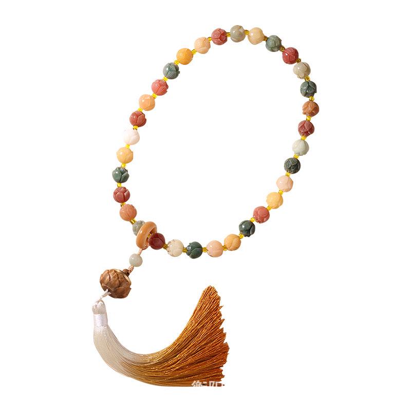 Lotus Carving Bodhi Root Tassel Wenwan Incense Burner Prayer Beads for Men and Women