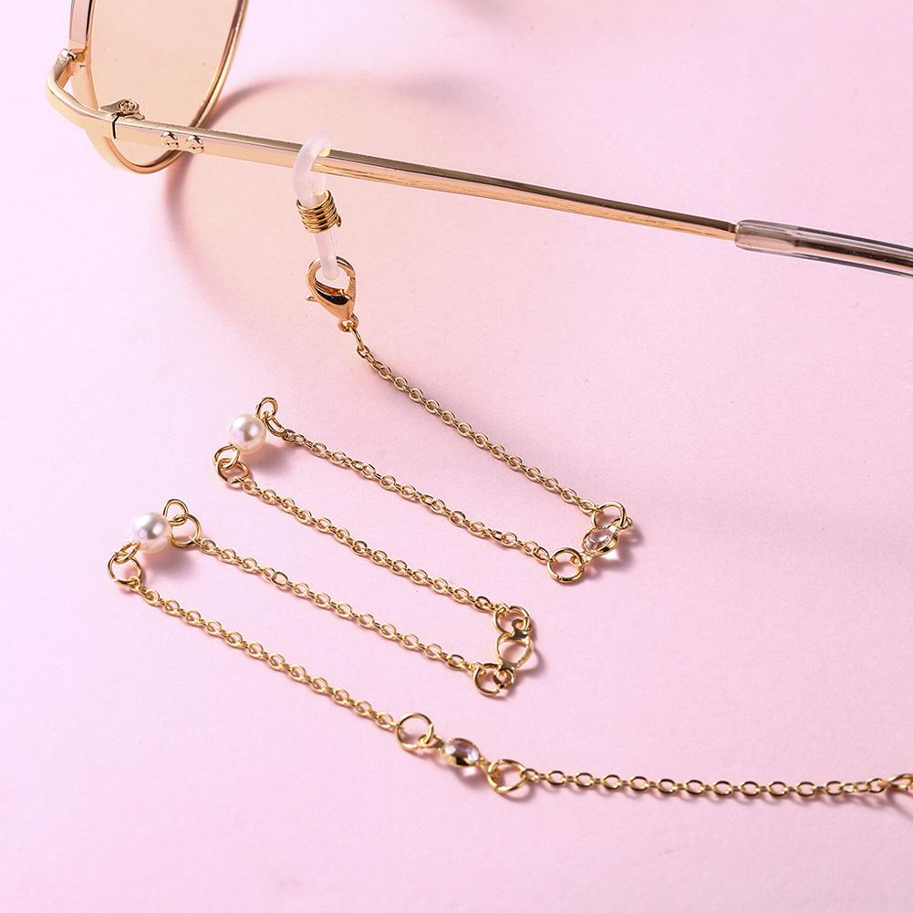 Women Eyeglasses Chain Simple Imitation Pearl Diamante Metal Hanging Neck Non-slip Glasses Eyeglass Cord