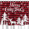 Red Christmas Shower Merry Christmas Red Buffalo Check Plaid Christmas Trees Snowflake Shower Curtain Bathroom Bathtub Curtain