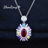 Women Jewelry Set Elegant Necklace Exaggerated Colorful Diamond Earrings Open Ring Pendant Accessories