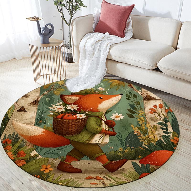 

Cute Fox,Round Area Rug,Carpet Rug for Living Room Bedroom Sofa Playroom Decor,Non-slip Floor Mat 80cmx80cm