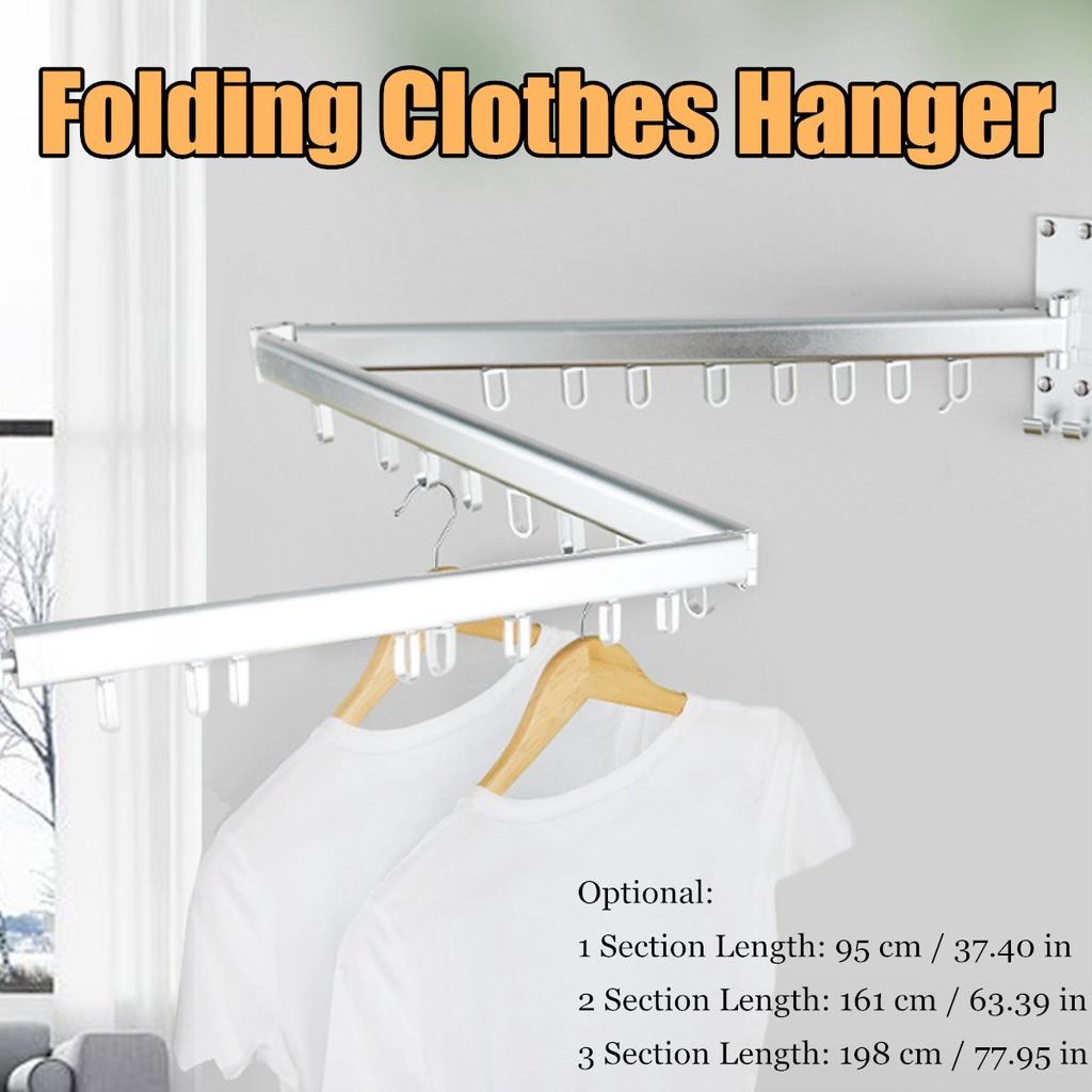 1 / 2 / 3 Section Folding Clothes Hanger Saving Laundry Organizer Telescopic Drying Clothing Rack Bar Space 100kg Wall Mounted