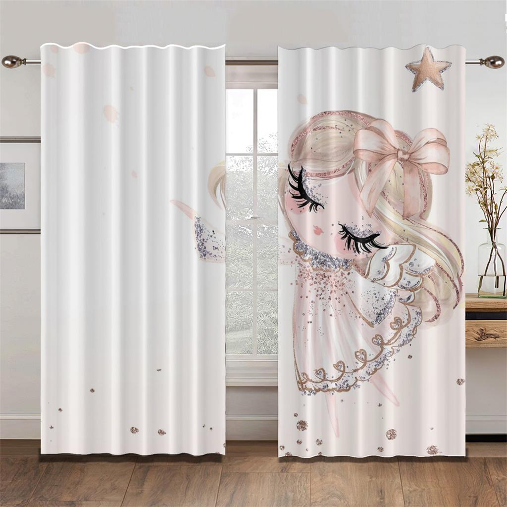 Lovely Parisian Dance Girl Princess Elf Pink Light Filtering Drapes Window Curtains for Living Room Bedroom Decor 2 Pieces