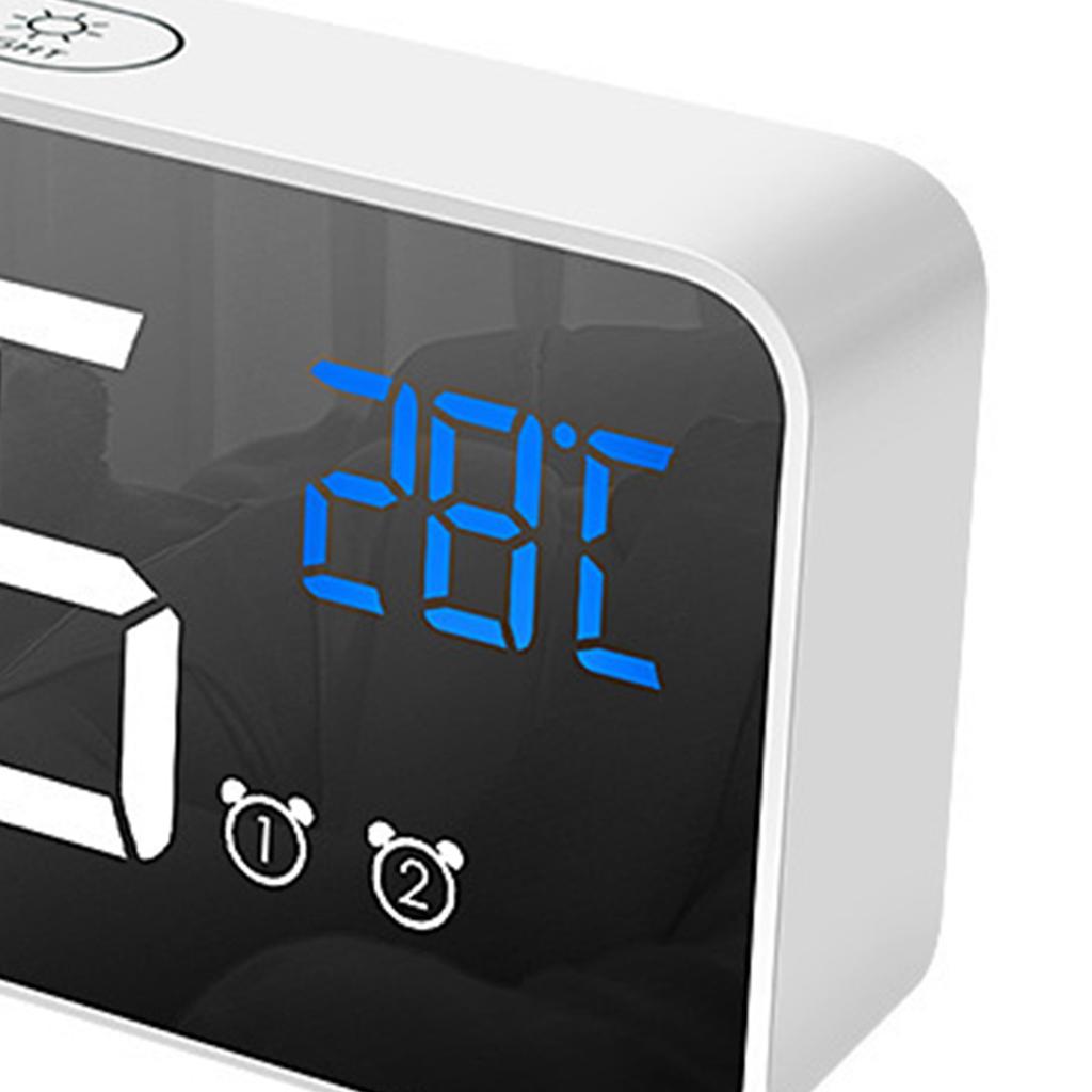 Budzik LED Elektryczny Wielofunkcyjny Wykwintny Powierzchnia Lusterkowa Cichy Zegar Nocny na Stolik do Domu