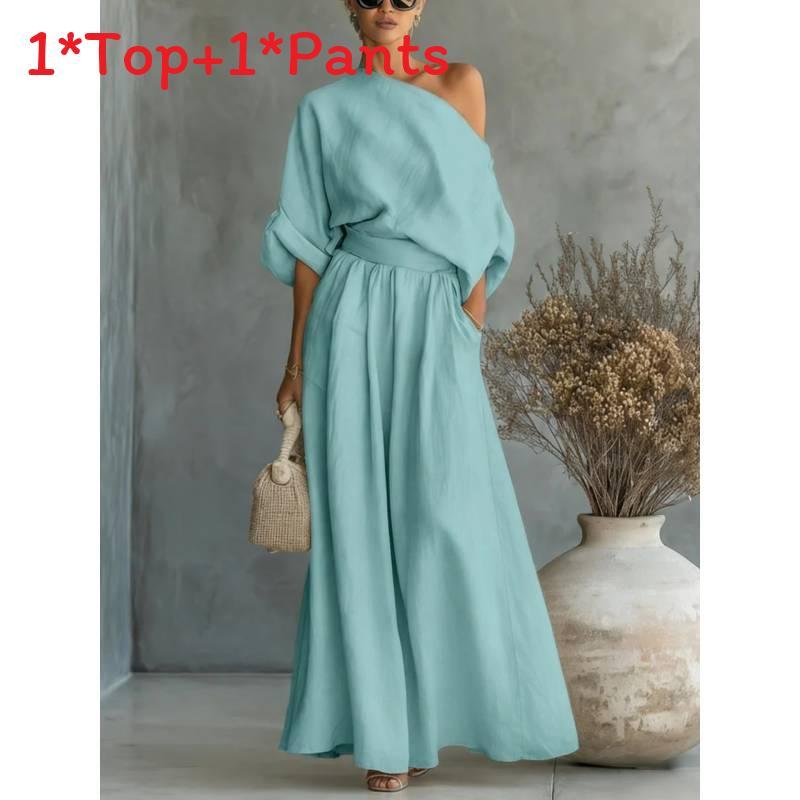 Elegant Summer Top And Pants Set With Polyester Fabric For Womens Casual Office Wear
