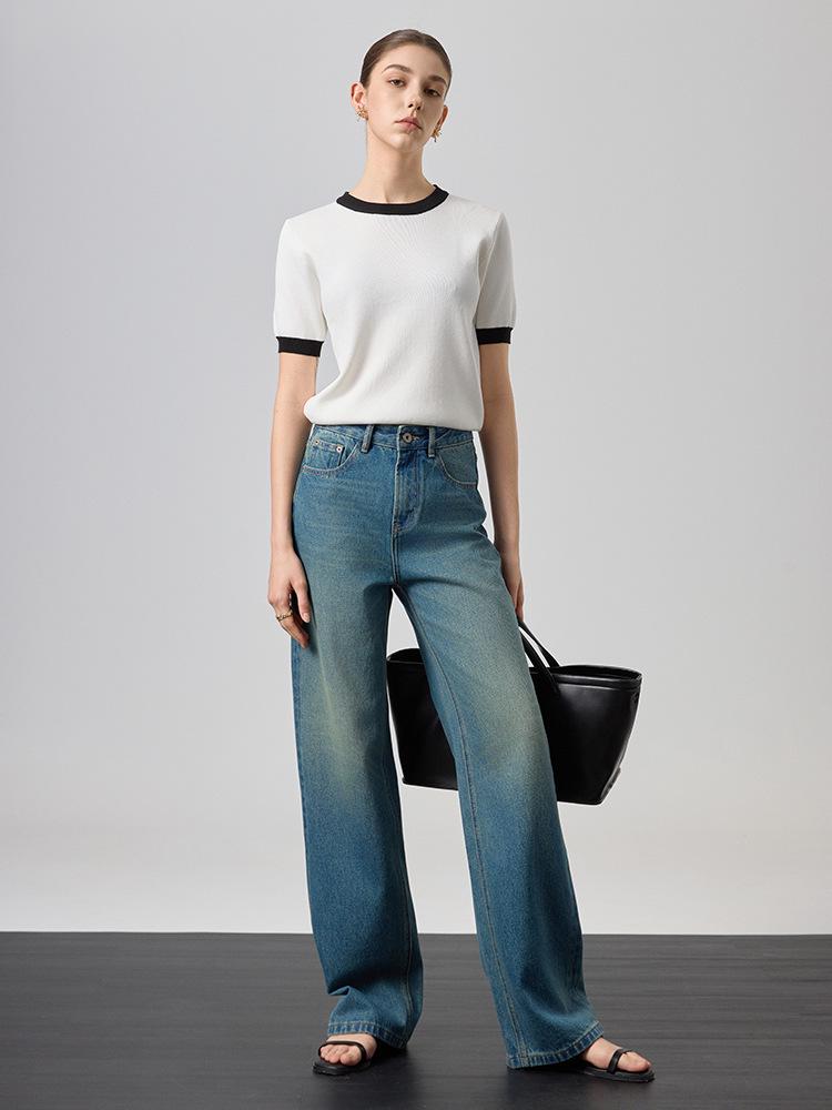 

High-Quality American Retro Women s Wide-Leg Floor-Length Jeans - All Cotton, Heavyweight, Slimming 25