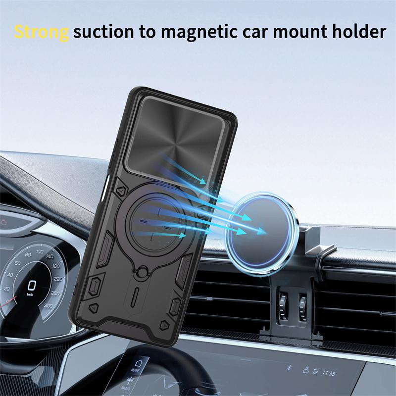 For OPPO A5 Pro 5G Case Slide Lens Protector With Ring Magnetic Holder Back Cover for Oppo Oppo A5Pro 5G Armor Silicone PC Funda