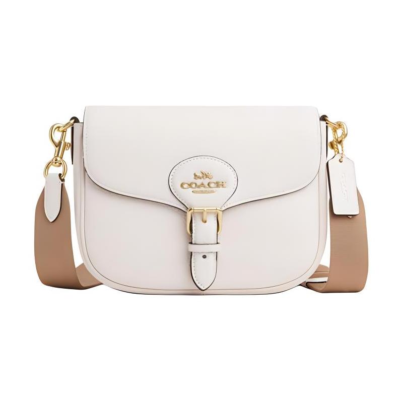 

COACH Amelia 23 Logo Gold Hardware Calf Leather Saddle Bag Shoulder Crossbody Medium Women s White золотий