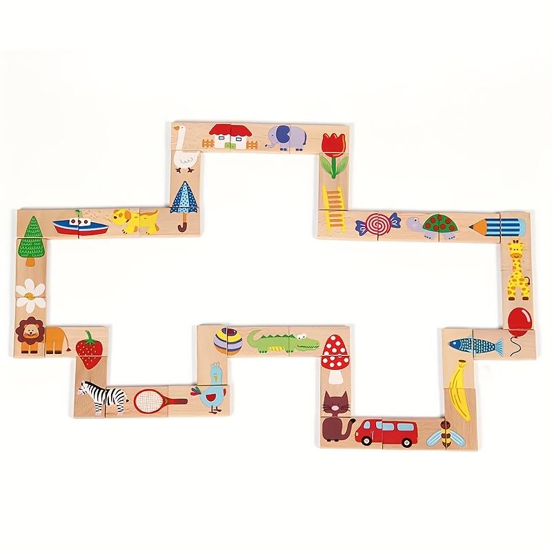 28 Stück Holz-Dominosteine Set Groß Tier-Themen Domino-Spiel mit bunten Holzplättchen, Pädagogisches DIY Bastelset, Ideal für Weihnachts-, Halloween-Geschenke