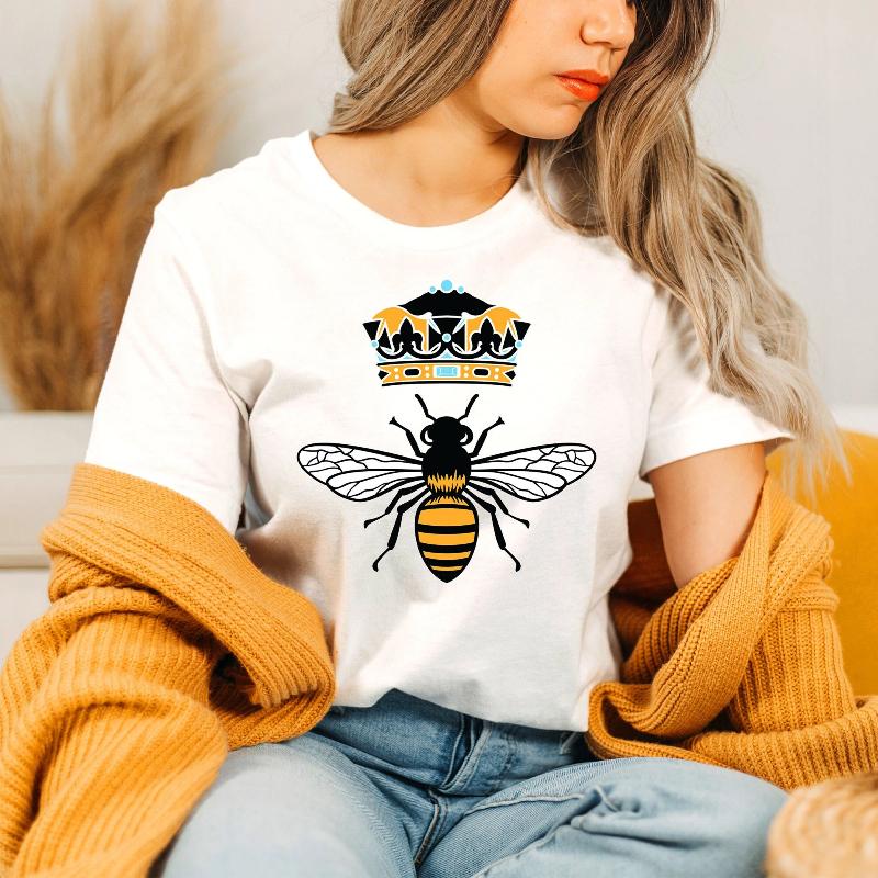 Queen Bee Women T Shirt Unique Gift for Bee Lovers Girls Crown Honey Bee Tops S