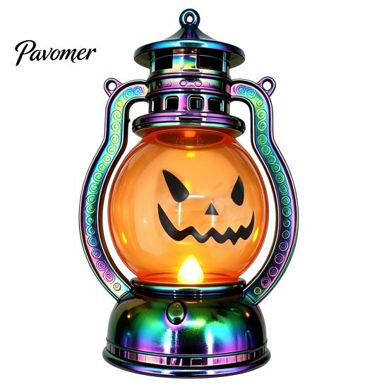 Durable Plastic Lamp Halloween Pumpkin Lantern, Flickering LED Lamp, Vintage Handheld Spooky Night Decor Oil for Tabletop Indoor Outdoor Party