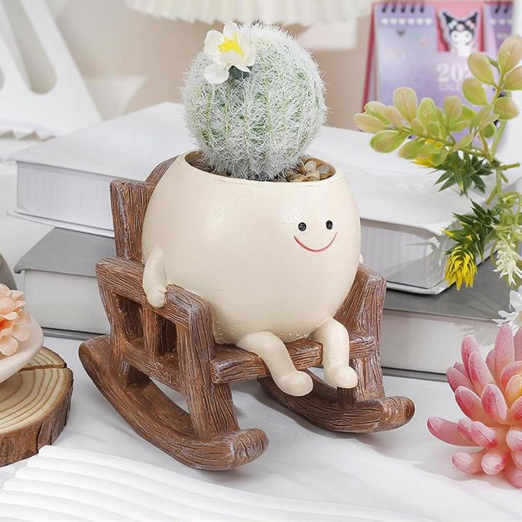 Yurika Flower Pot Smiling Cute Planter Houseplant Resin Flower Pot Succulent Pot Healing Indoor Outdoor Plant Pot with Drainage Hole Room Decoration