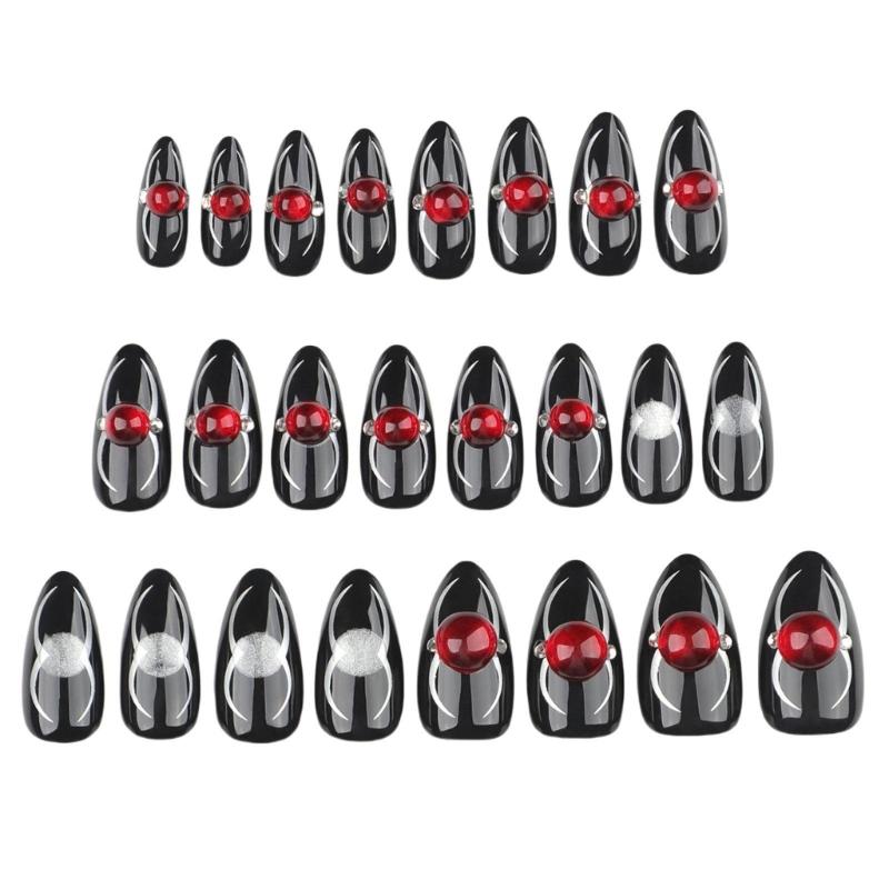

Sparkling Spiders Themed Press On Nails for Halloween Practical Short Almond Shape False Nails Easy to Apply 1