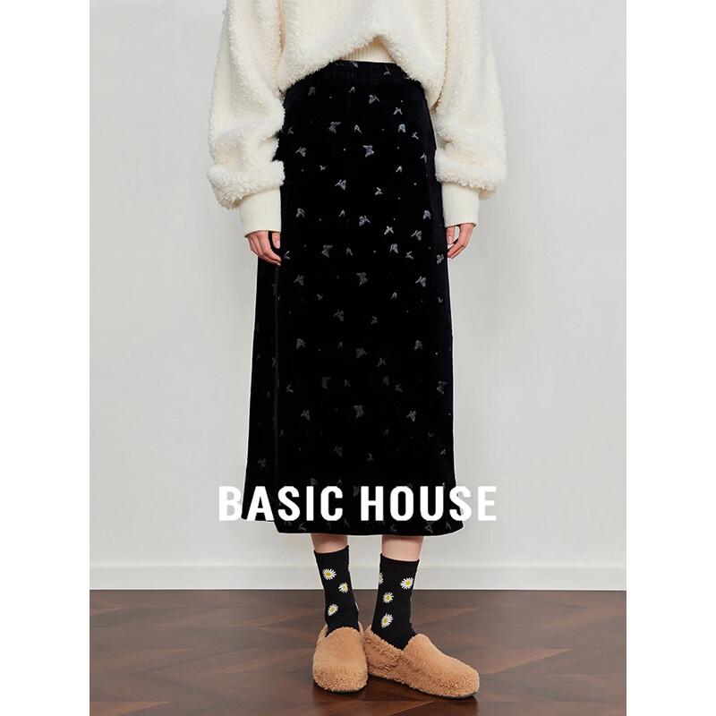 Basic House French Black Velvet Butterfly Mid-length Skirt M