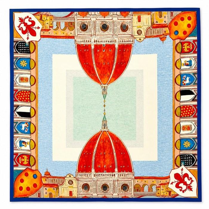 [G.Barsanti&Figli] Barsanti Scarf Women s 100% Silk Large 85x85cm Square Made in Italy Blue Coupole