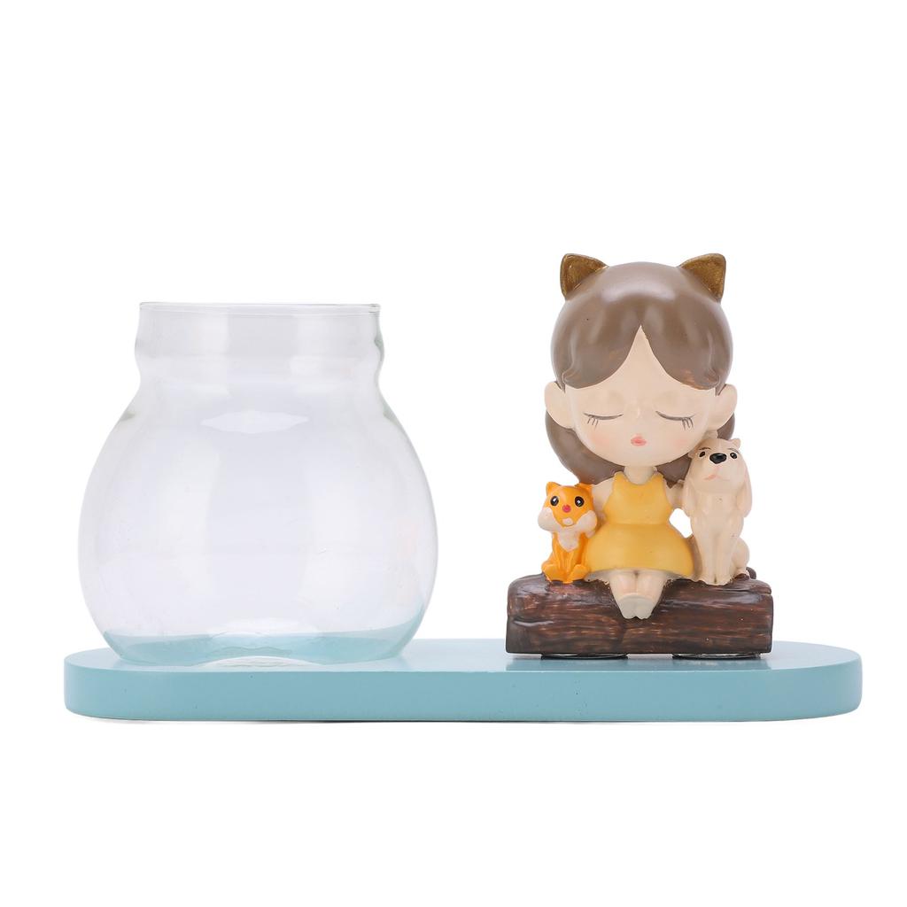 Växtvas Flicka Sittande på Stav Design Enkel Stil Hydroponisk Vas för Skrivbord Fönster Hylla Dekoration