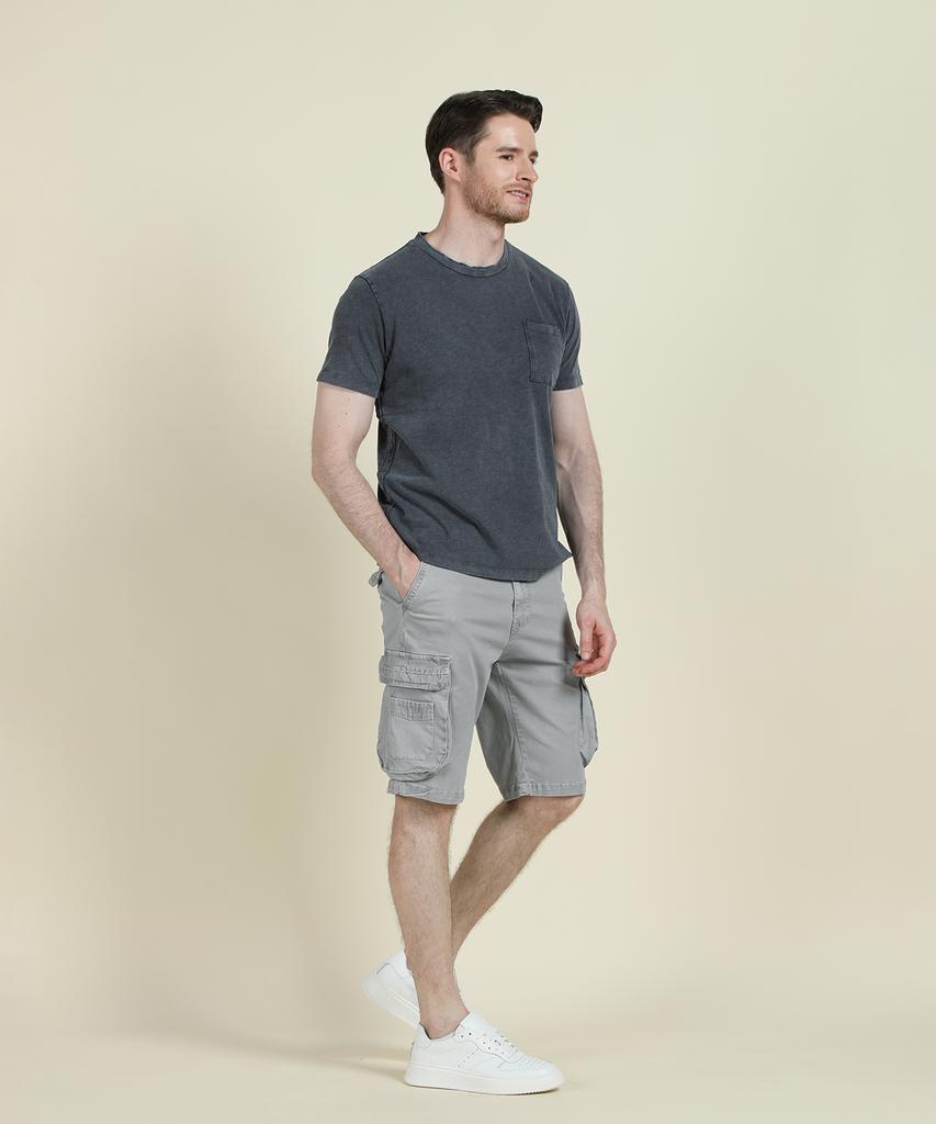PANICALE Grey Washed Cotton Blend Cargo Shorts