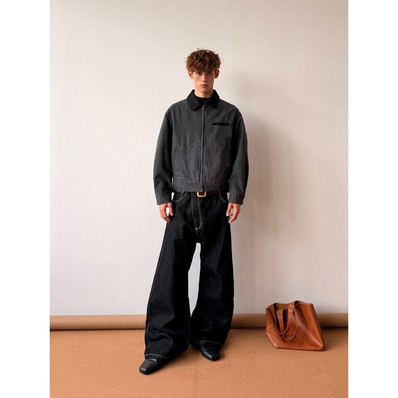 Cabbage Coke American Detroit Workwear Jacket Short Washed Lapel American Retro Cleanfit Jacket for Men