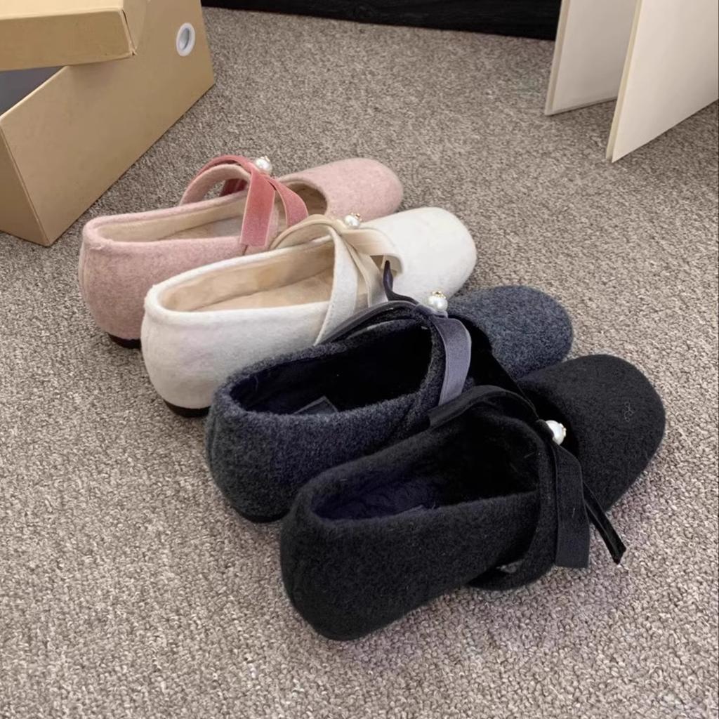 Inner height increase~ Mary Jane Mao Mao shoes women wear new gray single shoes women's thick-soled velvet cotton shoes in winter