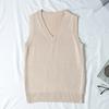 Høst Vinter V-hals Dame Pullover Strikket Genser Vest Ensfarget Mote Løs Casual Ermeløs Enkel Kontortopp Elegant Dameklær
